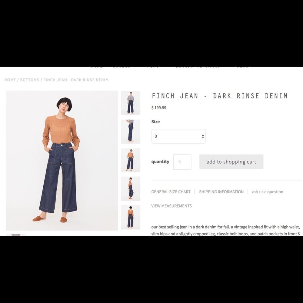 Esby Apparel Finch Jean High Rise Denim Size 0